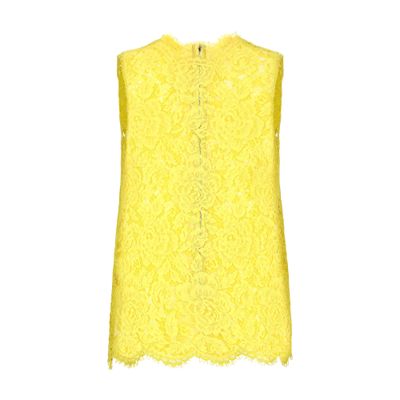 Dolce & Gabbana Branded Floral Cordonetto Lace Top In Yellow