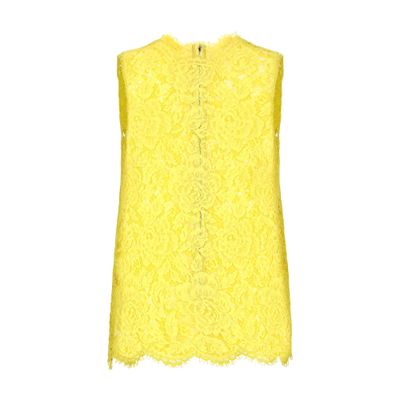 Shop Dolce & Gabbana Branded Floral Cordonetto Lace Top In Yellow