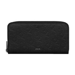 小物 Dior Long Zip Wallet Saddle Long Zipped Wallet Black Grained Calfskin Marquetry