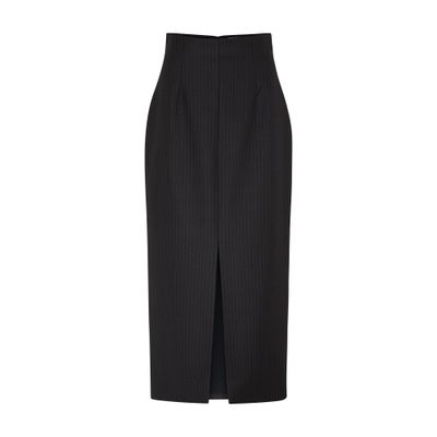 Alexander Mcqueen Wool Pinstripe Pencil Skirt With Slit In Grey
