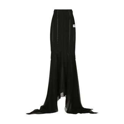 Shop Dolce & Gabbana Long Silk Skirt With Mermaid Ruffle In Black