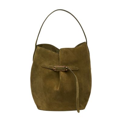Liffner Large Belted Suede Bucket Bag In Green