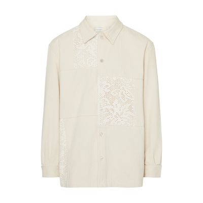Drôle De Monsieur Herringbone Long-sleeved Shirt In Beige