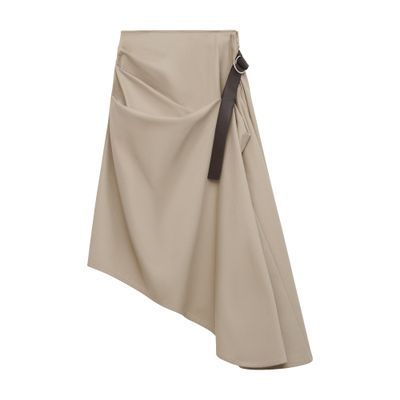 Loewe Cotton And Silk Belted Skirt In Brown