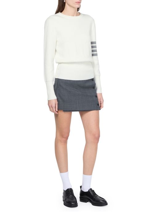 THOM BROWNE 4Bar in cotton crepe round neck