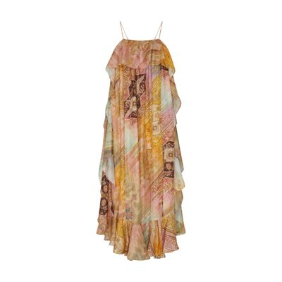 Zimmermann Tallow Ruffled Printed Silk Maxi Dress In Multicolor