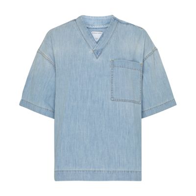 Bottega Veneta Blue Denim Cotton Blouse For Women | Designer Ss24 Collection In Blue