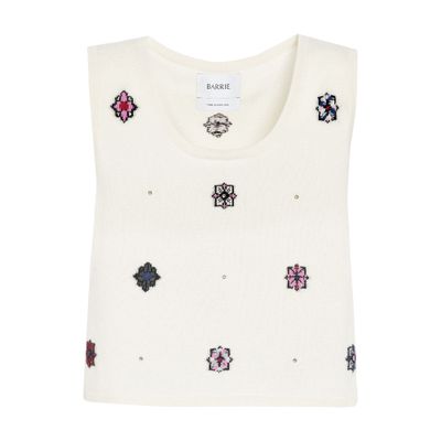 BARRIE SLEEVELESS CROP TOP IN CASHMERE AND COTTON WITH FLORAL MOTIF