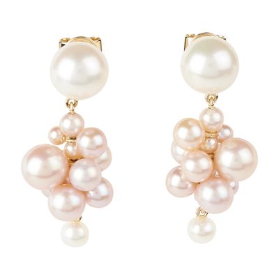 Sophie Bille Brahe Botticelli Rose Earrings In White Pink