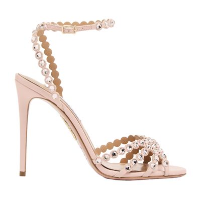 Aquazzura Tequila Crystal-embellished Leather Sandals In Pink