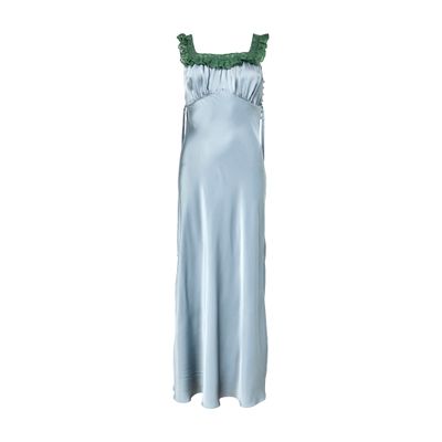 Chloé Robe Colonne Sans Manches En Satin De Soie Lavé Et Dentelle In Blue