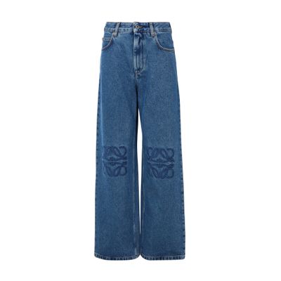 Loewe Baggy Jeans With Wide Leg And Anagram Cut-outs In Blue