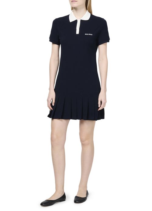 MIU MIU Pleated cotton piqué polo dress