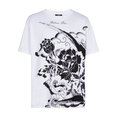 Balmain Flower-print Cotton T-shirt In White