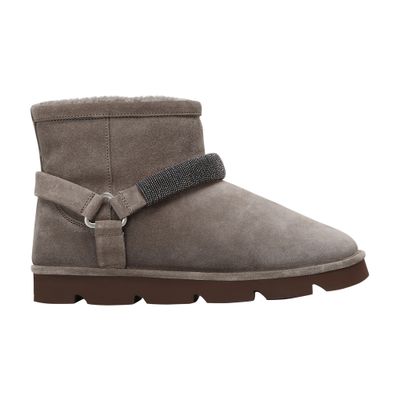 Brunello Cucinelli Women Suede Ankle Boots With Shearling Lining In Grey