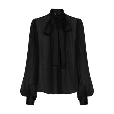 Dolce & Gabbana Casual Silk Crepe Bishop Sleeves Halterneck Top In Black