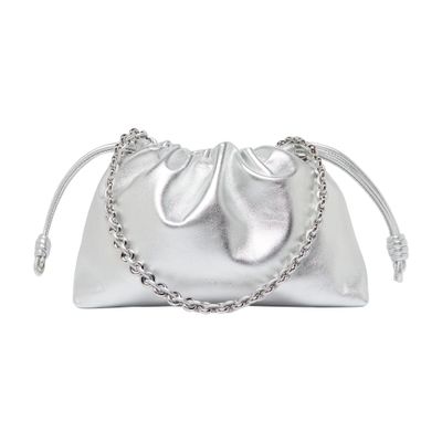 Loewe Flamenco Metallic Nappa Calf Leather Clutch In Silver