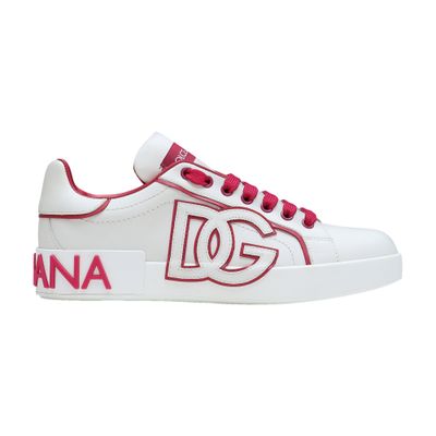 Dolce & Gabbana Sneaker Portofino In Pelle Di Vitello In White_fuchsia