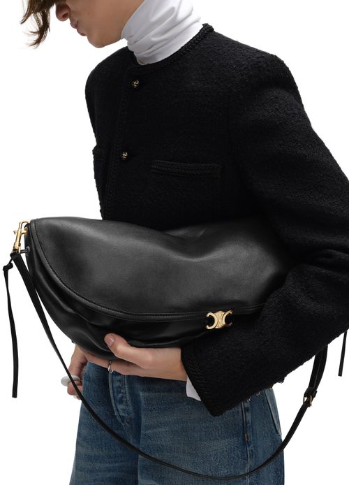 CELINE Halfmoon soft triomphe bag in supple shiny lambskin