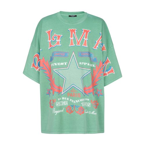 Balmain Oversized Cotton T-shirt With  Logo Print In Green