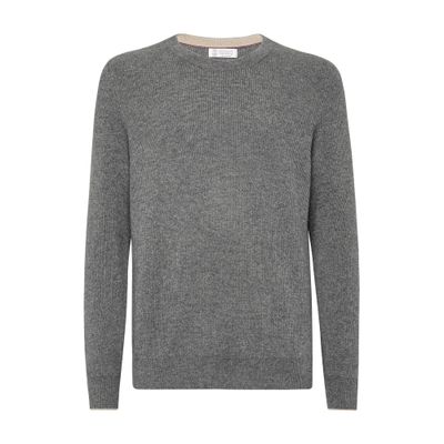 Brunello Cucinelli English Rib Knit Sweater In Grey