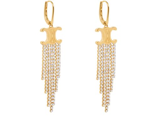 CELINE Triomphe fringe in brass earrings with gold finish and strass
