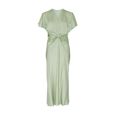 Shop Victoria Beckham Gathered V-neck Midi Dress In Green