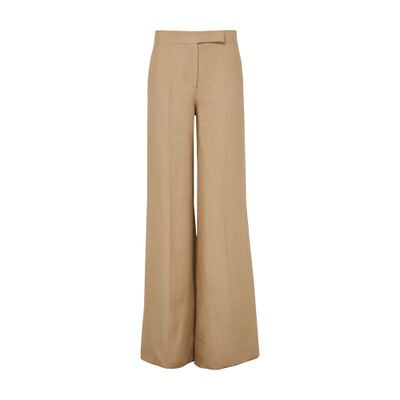 Max Mara Big Pleated Linen Wide-leg Pants In Brown