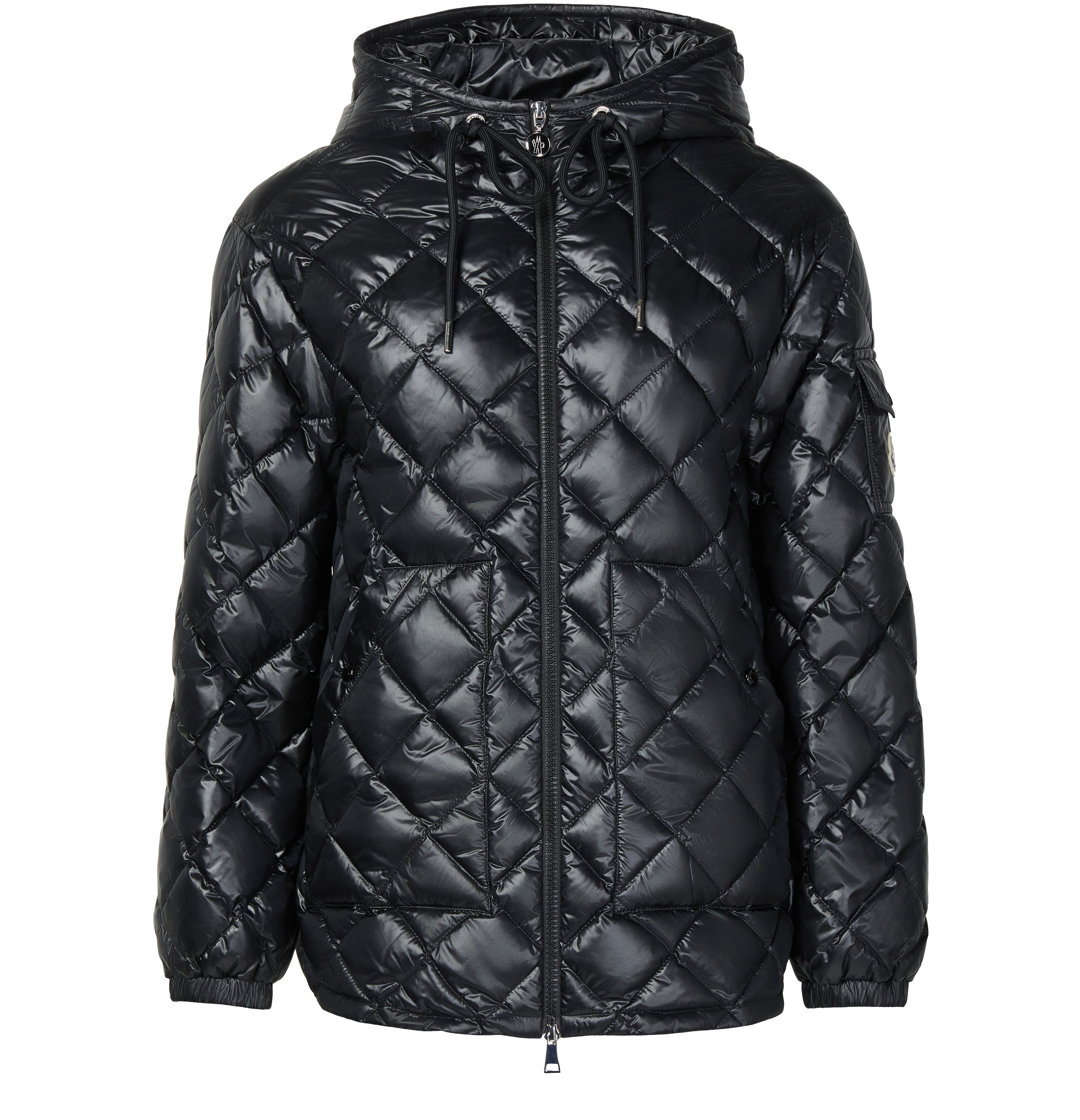 Short quilted hooded down jacket