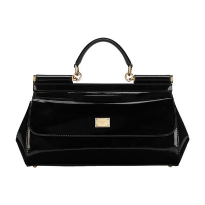 Dolce & Gabbana Medium Polished Calfskin Sicily Bag In Black