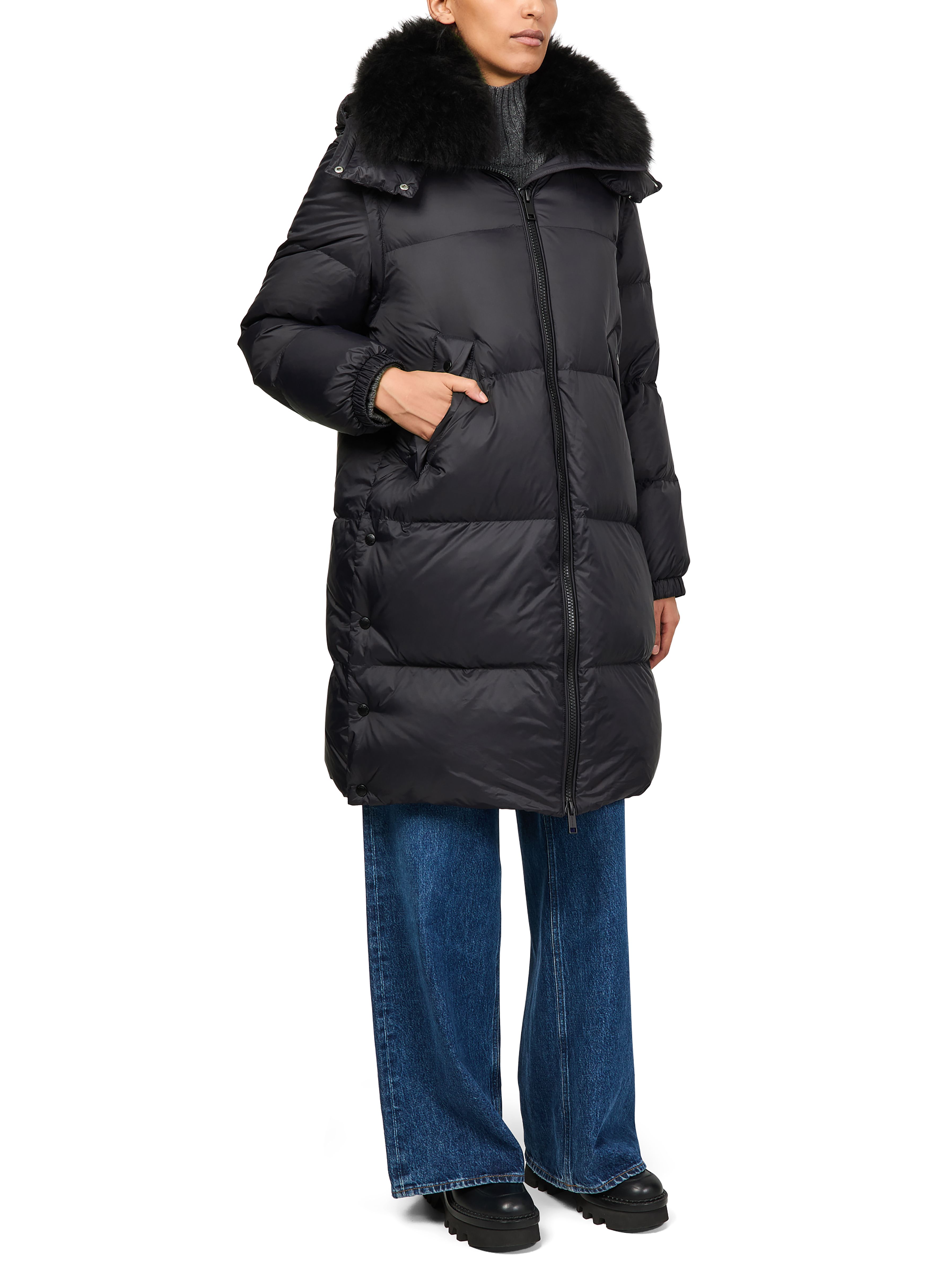 Hooded maxi puffer jacket with a lambswool collar thumbnail 8