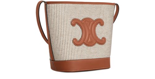 CELINE Sac seau cuir Triomphe petit modèle  textile a rayures et veau