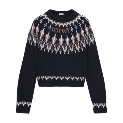Loewe Womens Navy/multicolor Branded Fairisle-pattern Wool-blend Jumper Xs In Multi