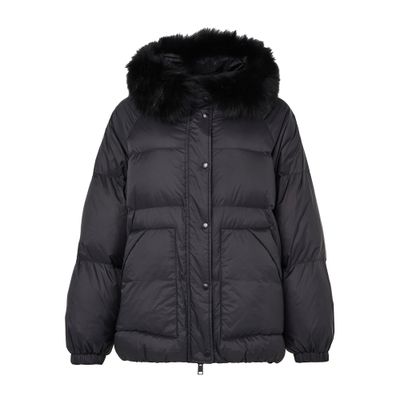 Yves Salomon Hooded Puffer Jacket With A Fox Fur Trim In Blue