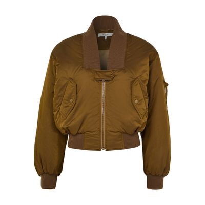 Chloé Women Brown Bomber Jacket With V Neck And Front Zip Closure In Tech Fabric Woman In Brown