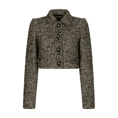 Dolce & Gabbana Cropped Speckled Tweed Jacket In Multicolor