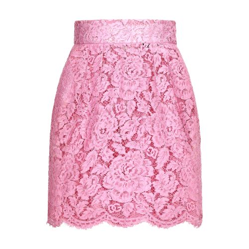 Dolce & Gabbana Branded Floral Cordonetto Lace Miniskirt In Pink_2