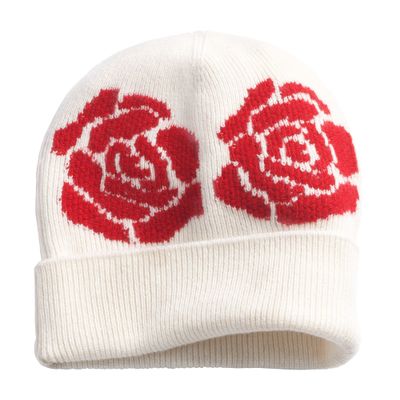 Barrie Cashmere Beanie With Roses Motifs In White