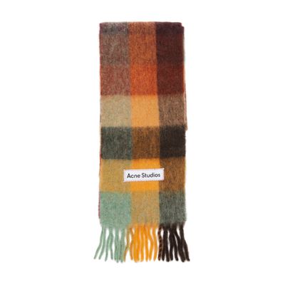 Acne Studios Vally Scarf With Fringes In Chestnut Brown Yellow Green