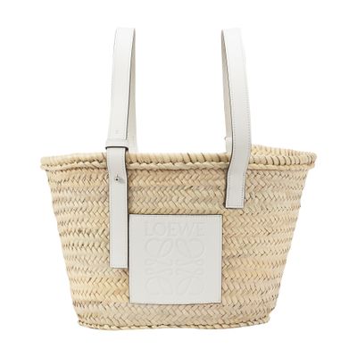 Shop Loewe Basket In Raffia And Calf Leather In Natural White