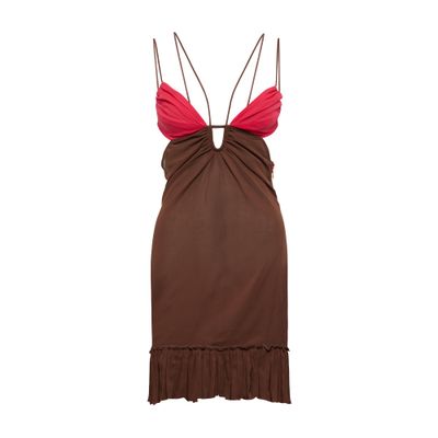 Nensi Dojaka Front Keyhole Mini Dress In Fuchsia Chestnut