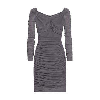 Dolce & Gabbana Draped Light Tulle Short Dress In Grey
