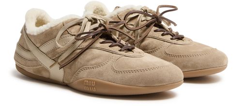 MIU MIU Suede and shearling low-top sneakers