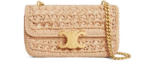 CELINE Chain shoulder bag Claude in raffia effect textile