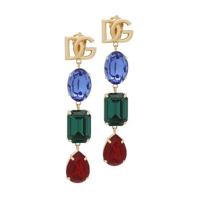Dolce & Gabbana Long Earrings With Dg Logo And Multi-colored Rhinestones In Multicoloured