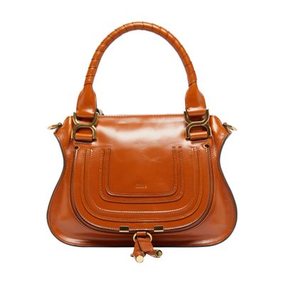 Chloé Marcie Small Glossy Leather Bag In Brown