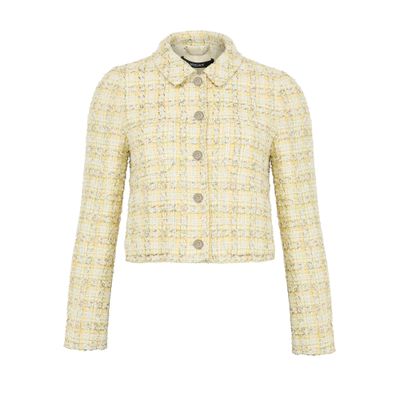 Versace Tweed Blazer With Button Cuffs And Cropped Length In Green