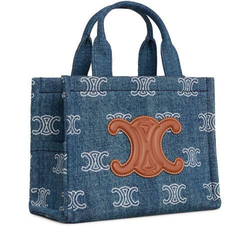 CELINE Cabas Thais petit modèle denim avec broderies Triomphe et veau
