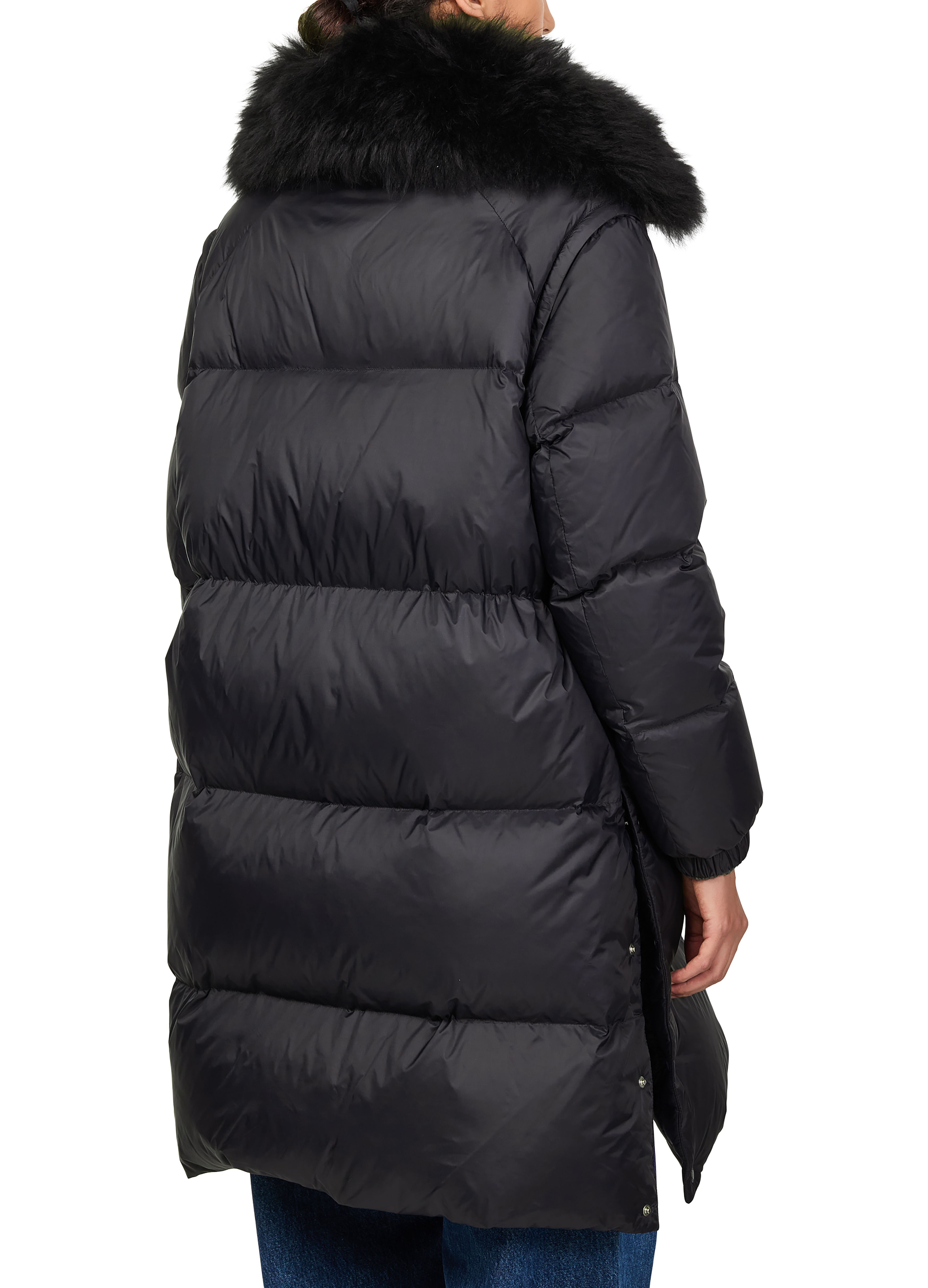 Hooded maxi puffer jacket with a lambswool collar thumbnail 6