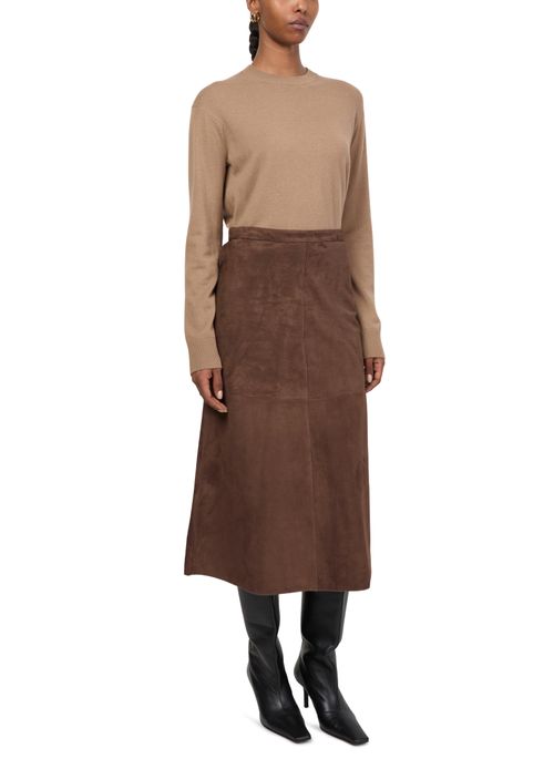 S MAX MARA Jupe midi en cuir suédé Cipria